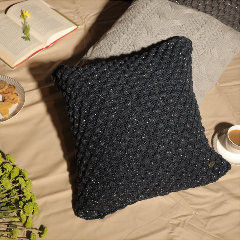 Popcorn Grey Cushion Cover - with Silver Thread