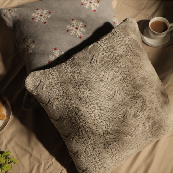 Grey Rope Knitted Cushion Cover