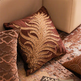 Embroidered Leaf Pattern Cushion Cover