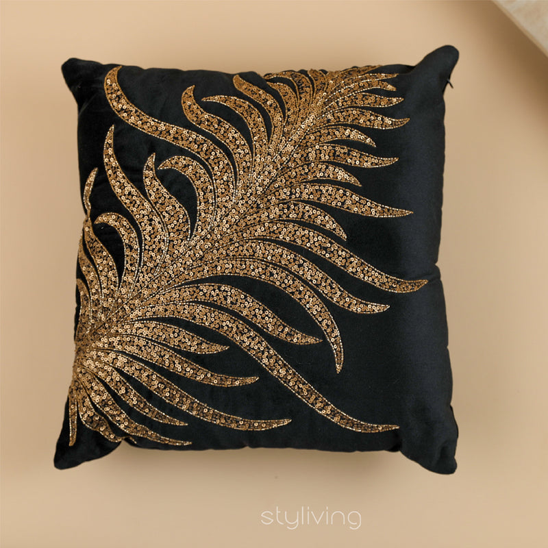 Embroidered Leaf Pattern Cushion Cover