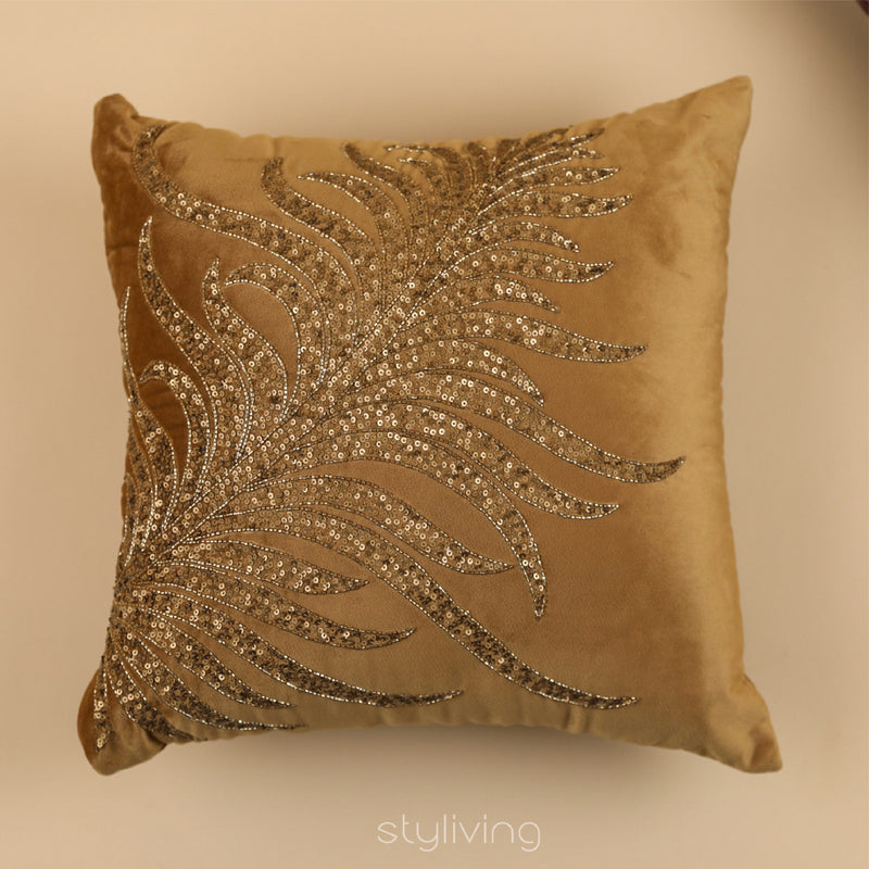 Embroidered Leaf Pattern Cushion Cover